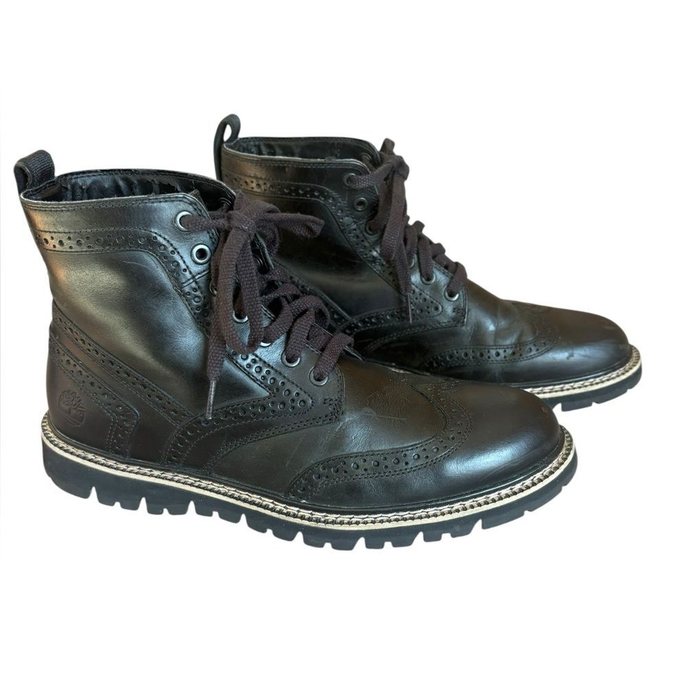 Timberland Black Britton Hill Wingtip Boots Leather Oxford Mens Size 9.